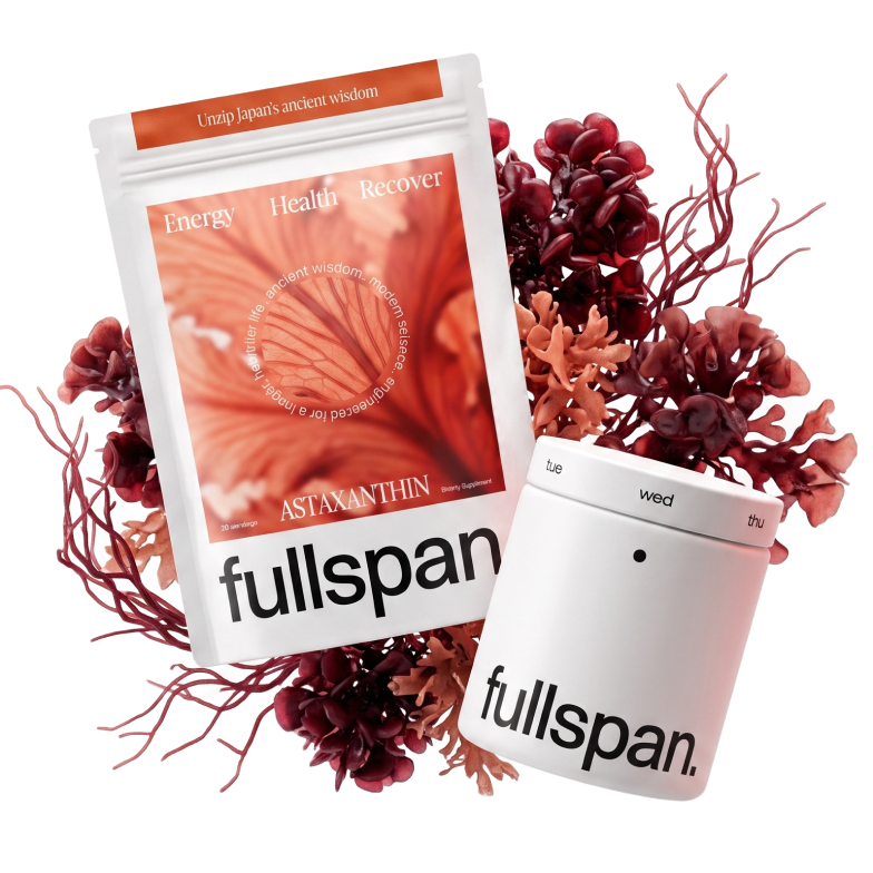 fullspan astaxanthin pouch and jar with red seaweed